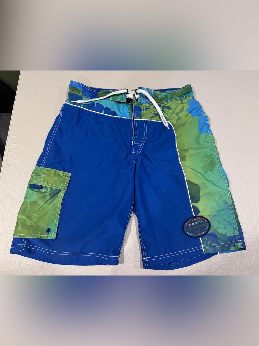 Vintage Mens Wave Hunter Swim Shorts Blue Green Floral Trunks 33 Nautica Jeans